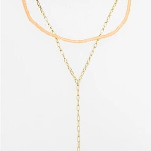 All Saints Two Row Bead & Chain Y Necklace In Blush New